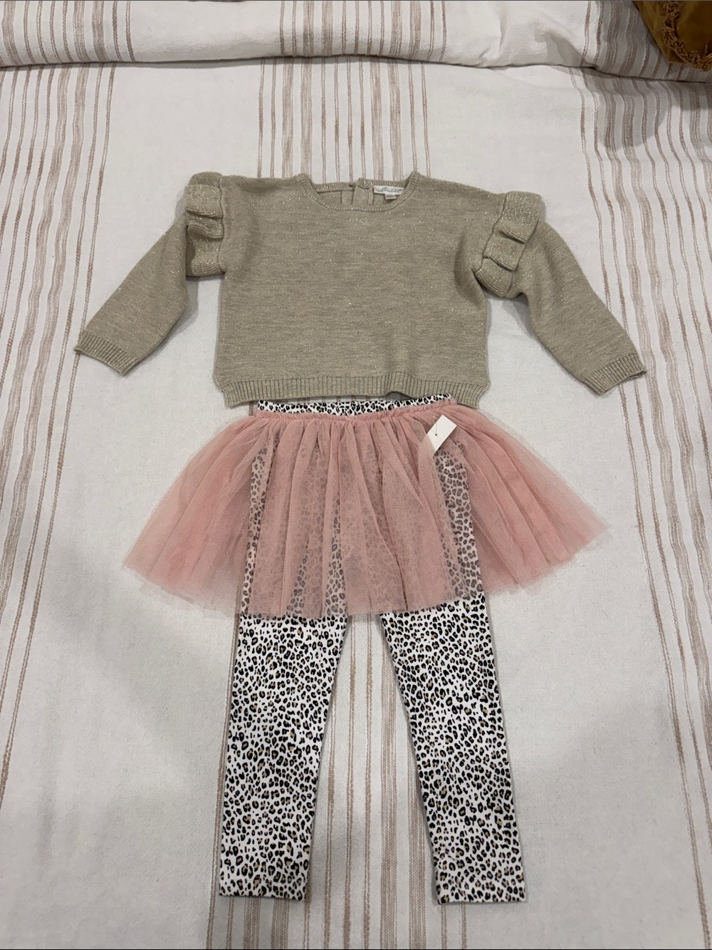 Kids Sparkle Sweater & Pink Tulle Skirt Legging Set